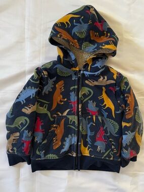 Navy Dinosaur Zip up Hoodie for Toddler Premium Fleece Sherpa Lined. 4T
